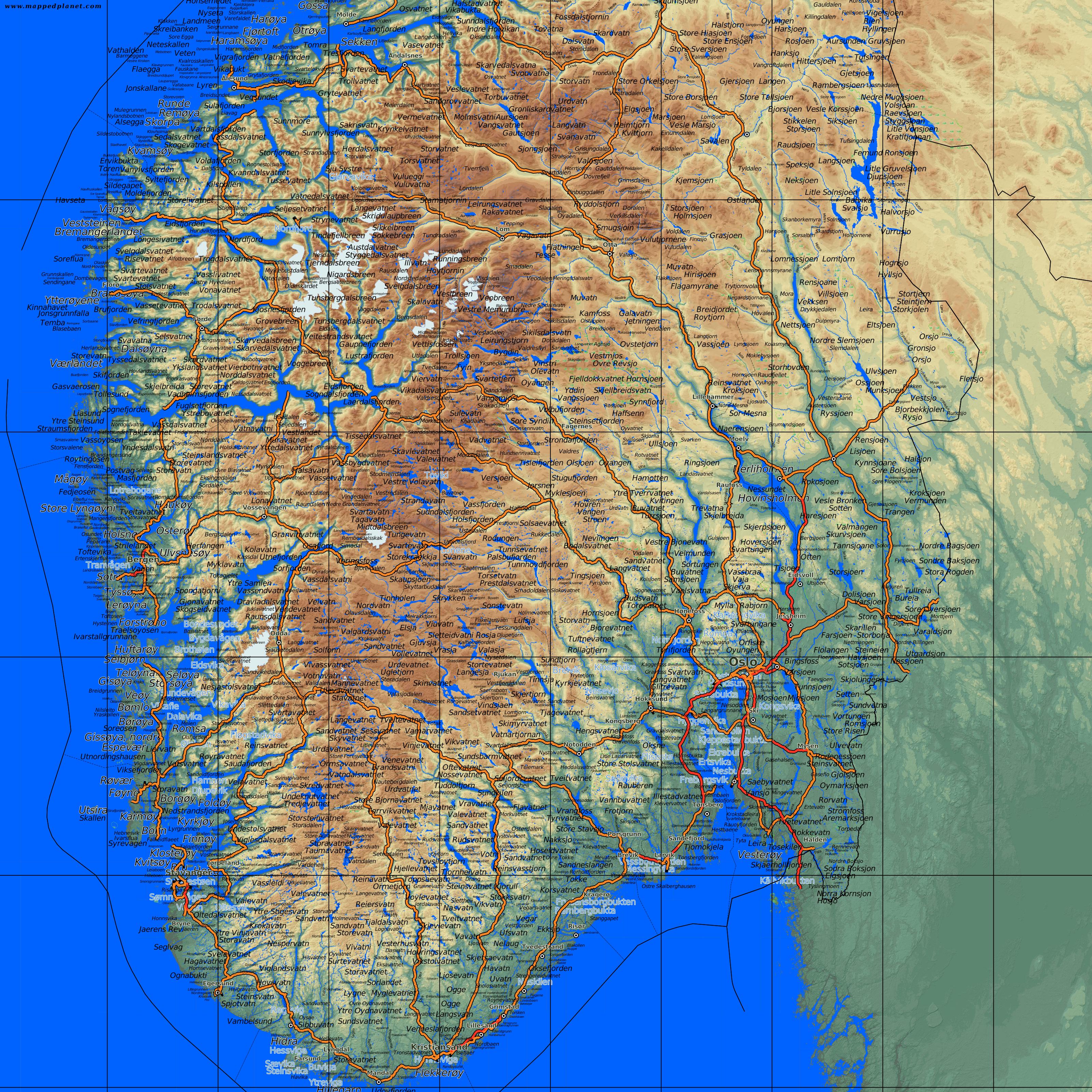 karte norwegen süd Karte von Süd   Norwegen  Detaillierte Karte von Süd Norwegen 