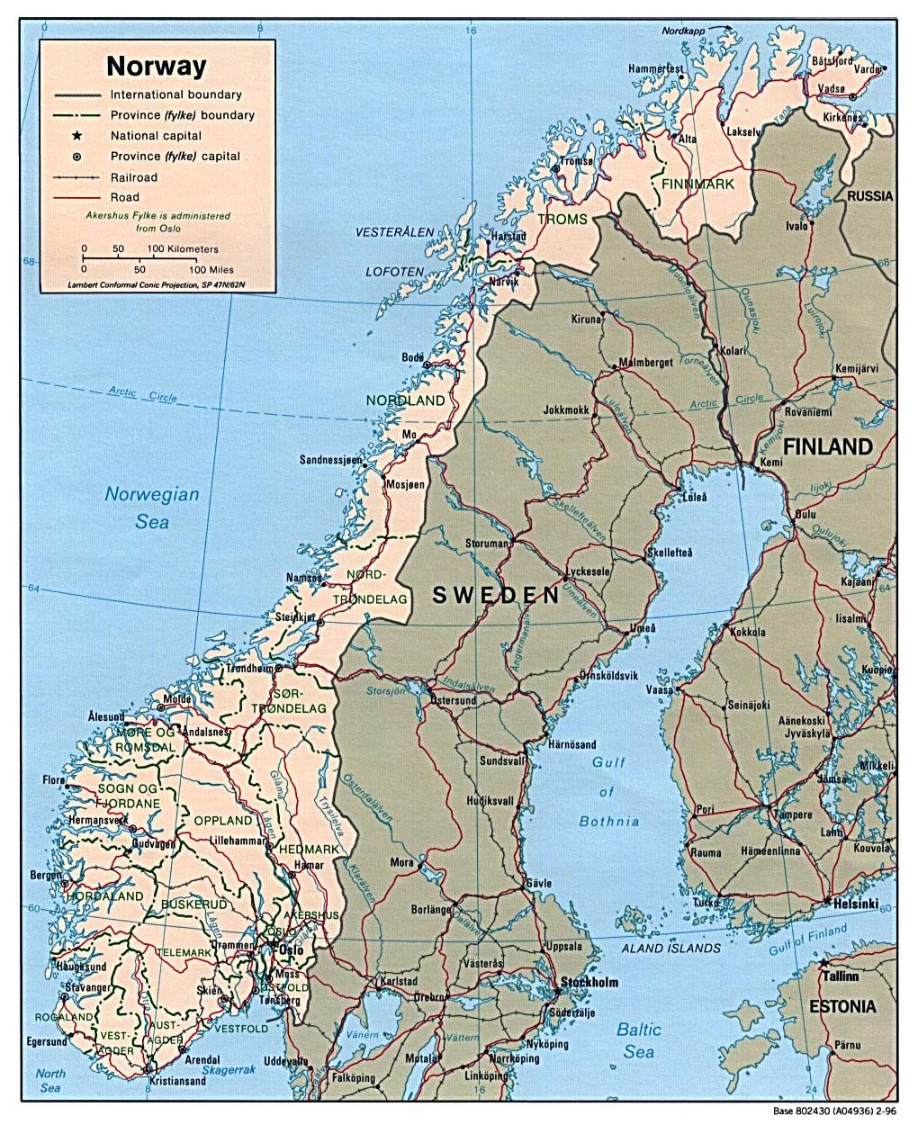 Norwegen-Straßen-Karte - Fahr-Karte von Norwegen (Nordeuropa - Europa)