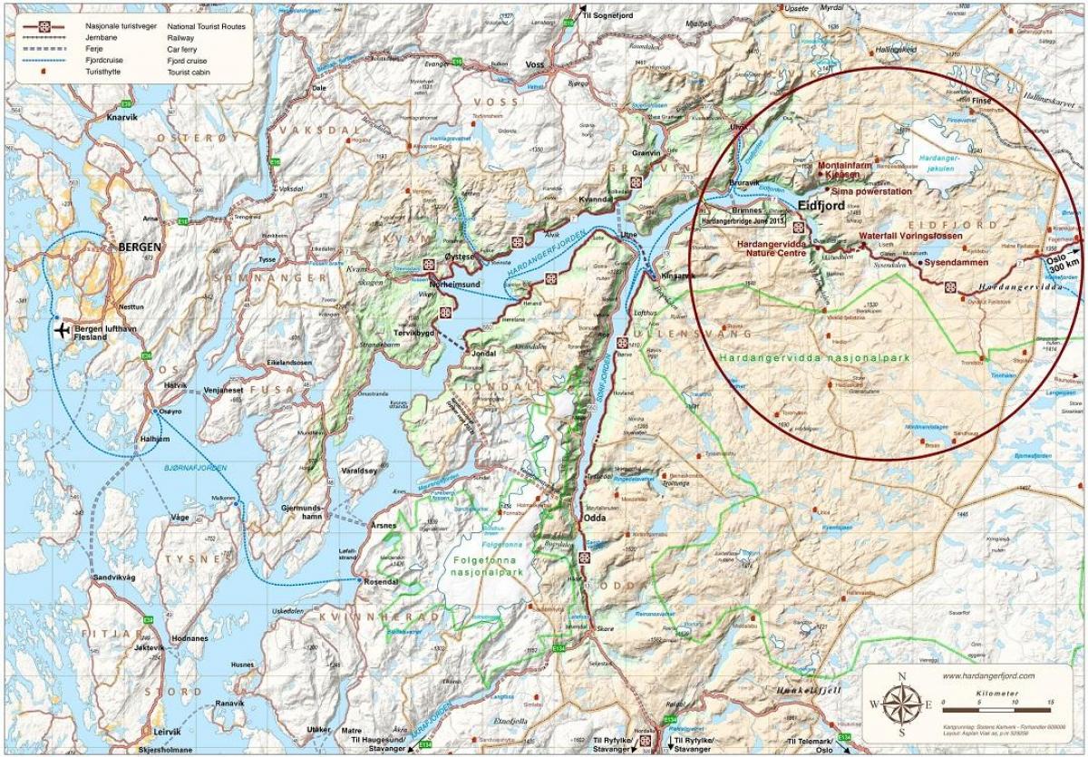 hardangerfjord, Norwegen-map