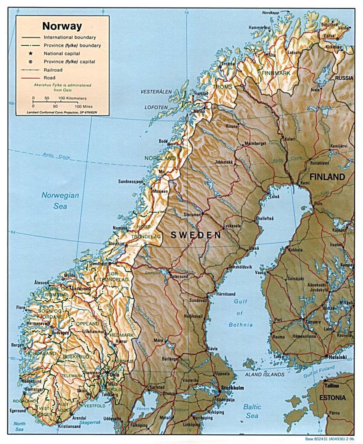 detaillierte Karte von Norwegen mit Städten