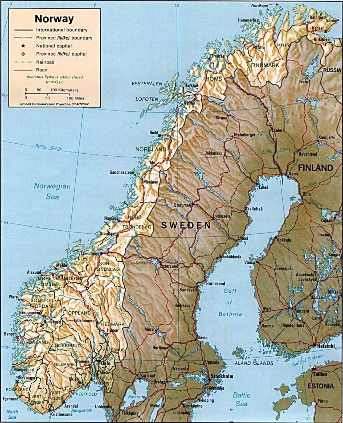 Karte von Norwegen-Bergen