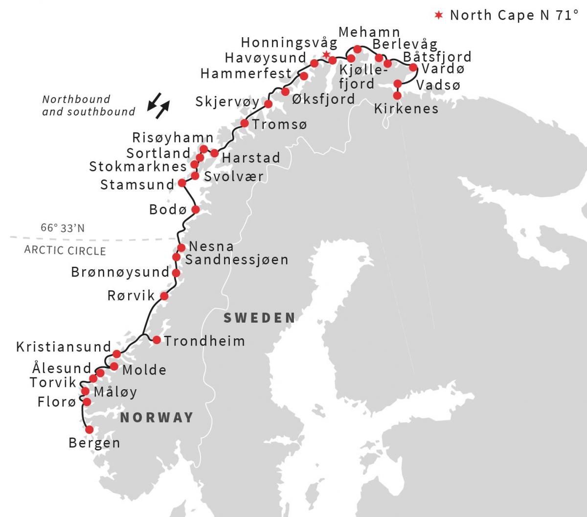 Karte von Norwegen-Fähre