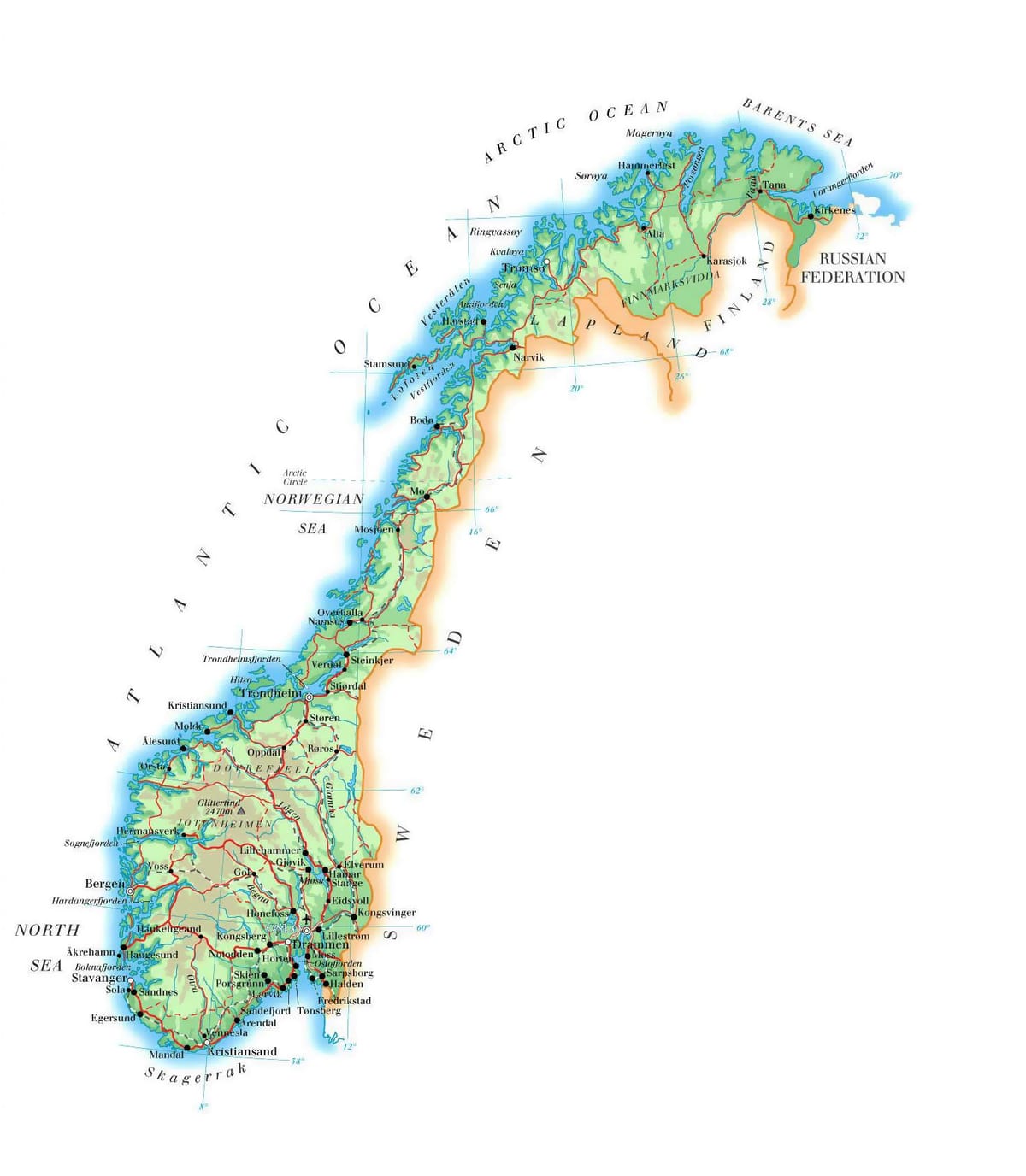 Karte von Norwegen elevation