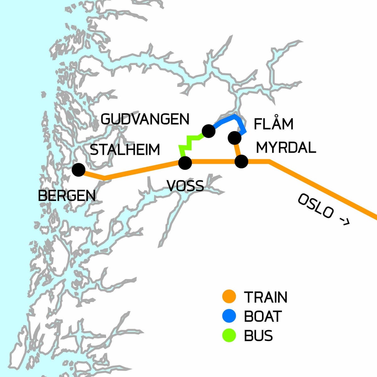 Karte von Norwegen in einer nussschale