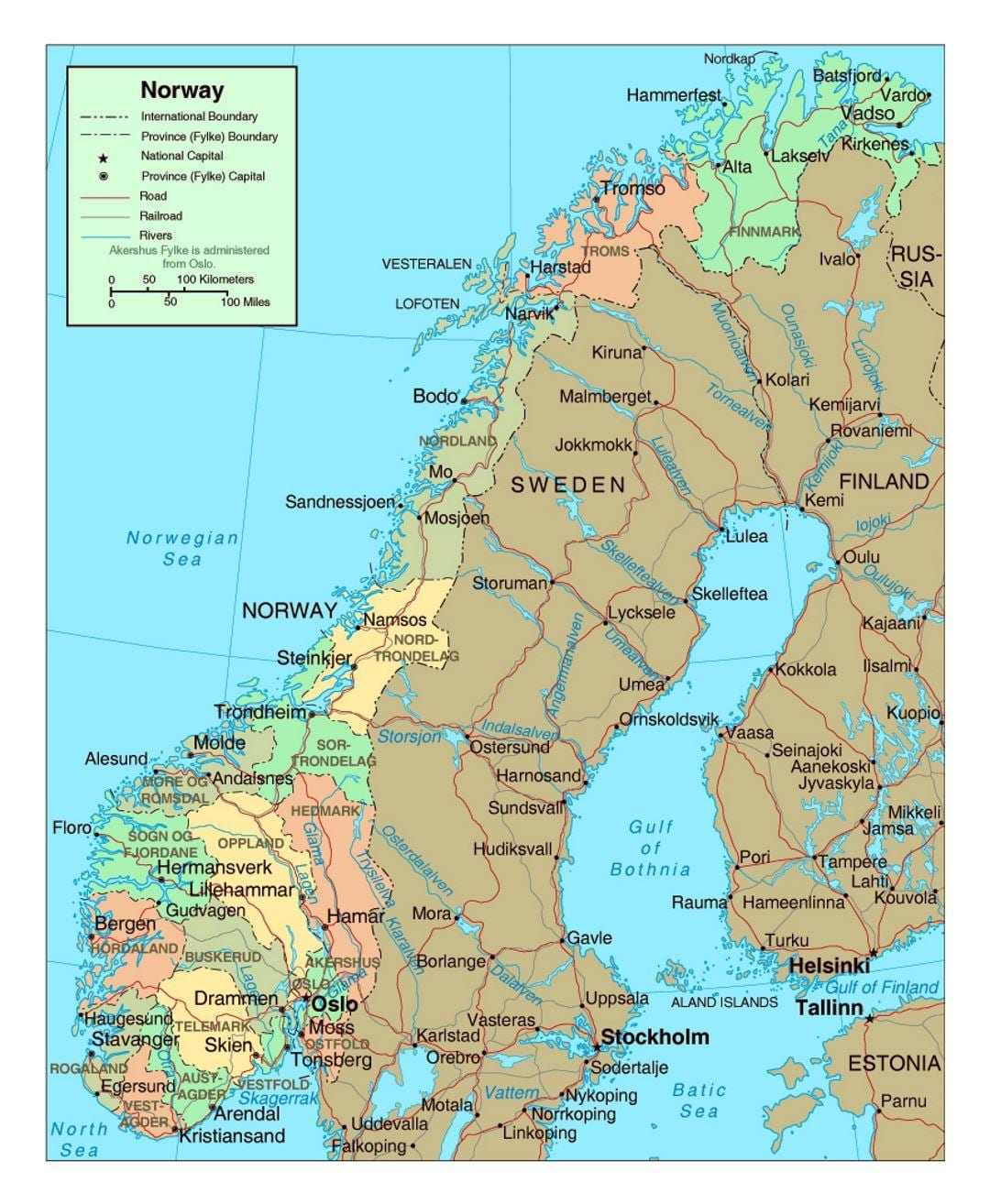 Landkarte von Norwegen mit Städten