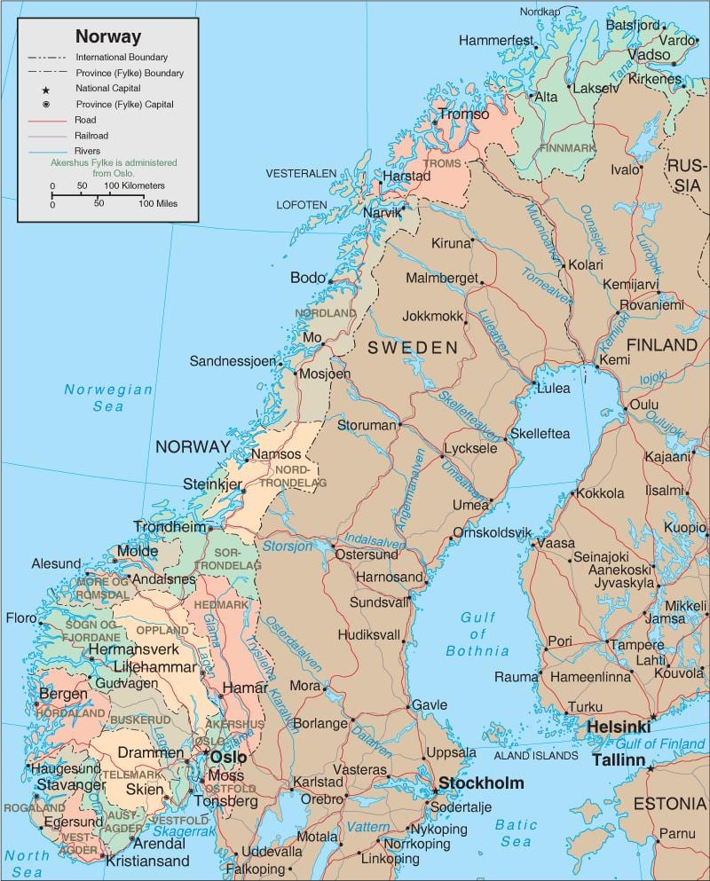 Karte von Norwegen Wasserfälle