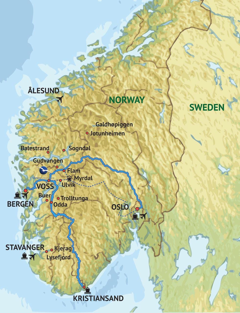Karte von Süd-west-Norwegen
